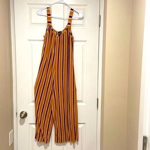 One piece ankle length pants suit. Size-Medium  Gold, pink, black stripes.